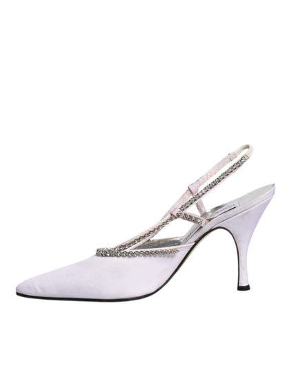 Dolce & Gabbana White Strass Crystal Slingbacks Pumps Shoes