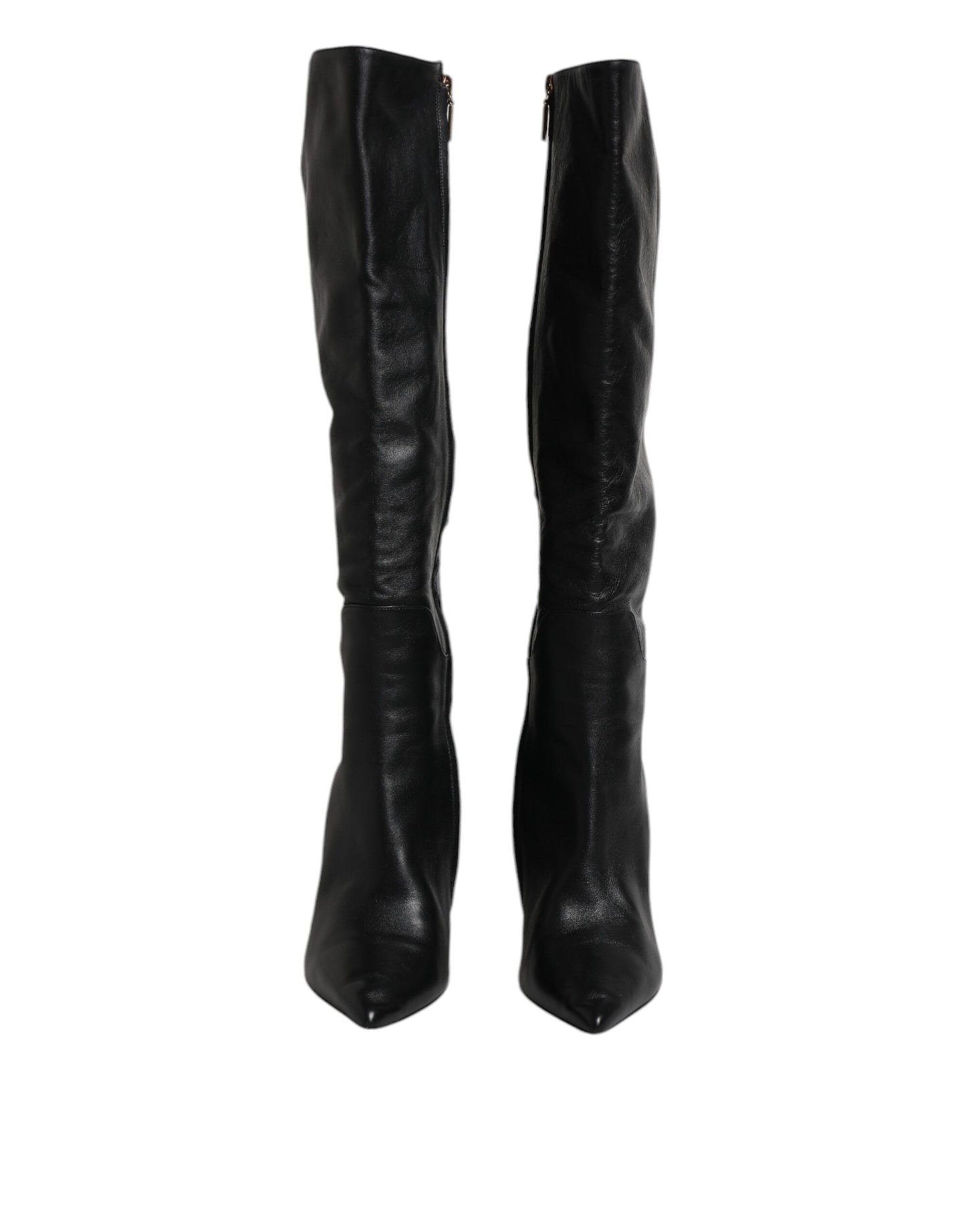 Dolce & Gabbana Black Leather Heels Knee High Boots Shoes