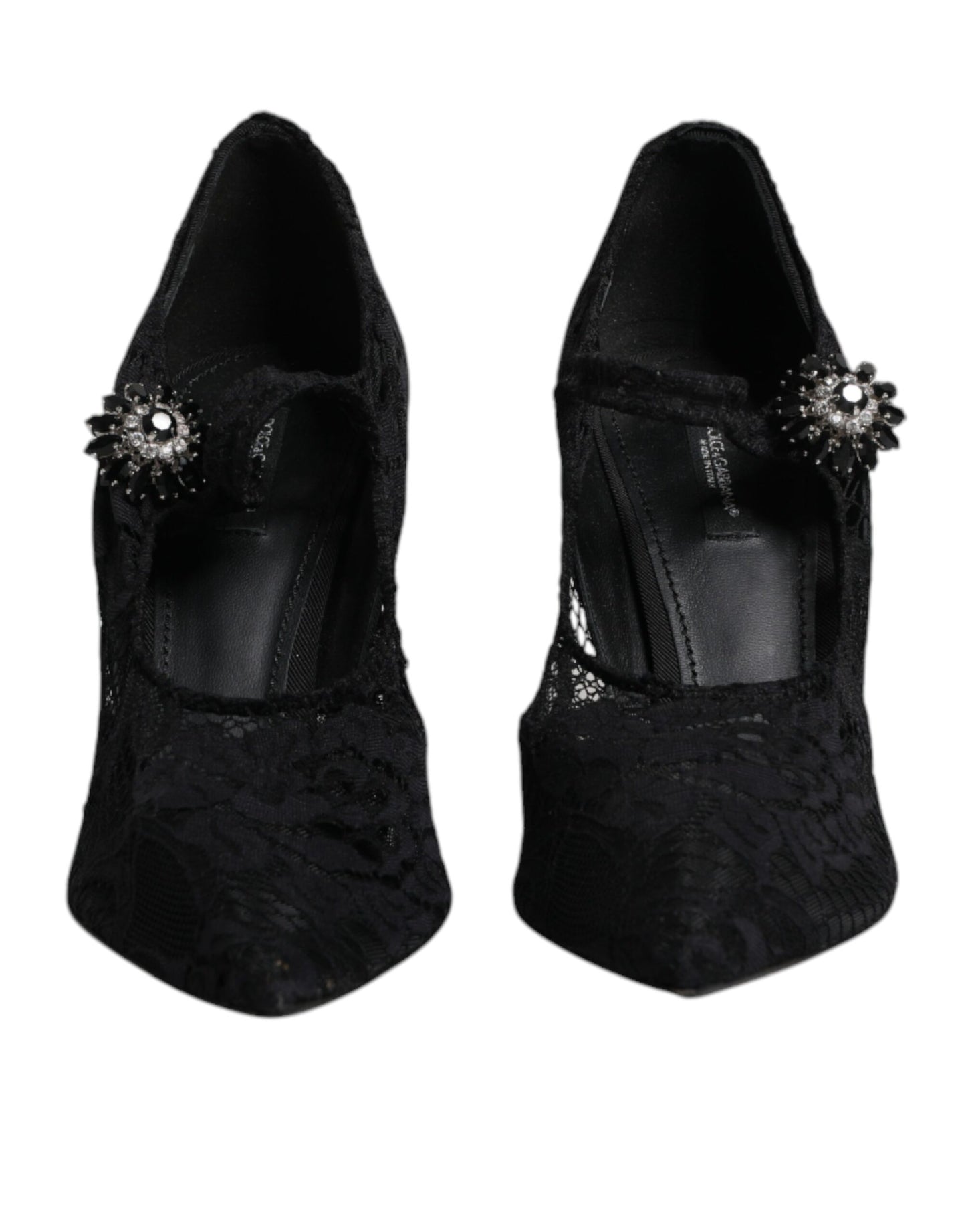 Dolce & Gabbana Black Lace Crystals Mary Jane Pumps Shoes