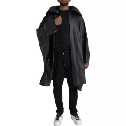 Bottega Veneta Black Leather Hooded Men Trenchcoat Jacket