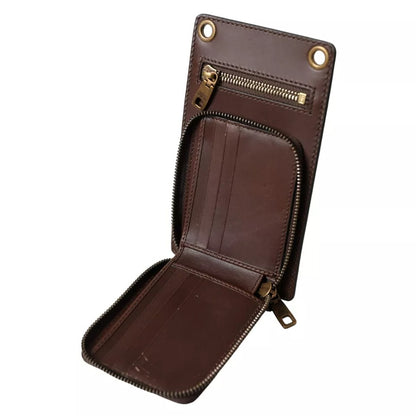 Dolce & Gabbana Brown Calf Leather Zip Logo Shoulder Neck Strap Wallet