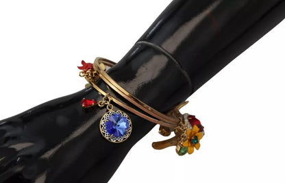 Dolce & Gabbana Multicolor Crystal Gold Tone Brass Bangle Bracelet