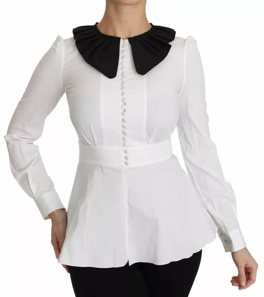 Dolce & Gabbana Black White Decorative Buttons Tops Shirt Blouse