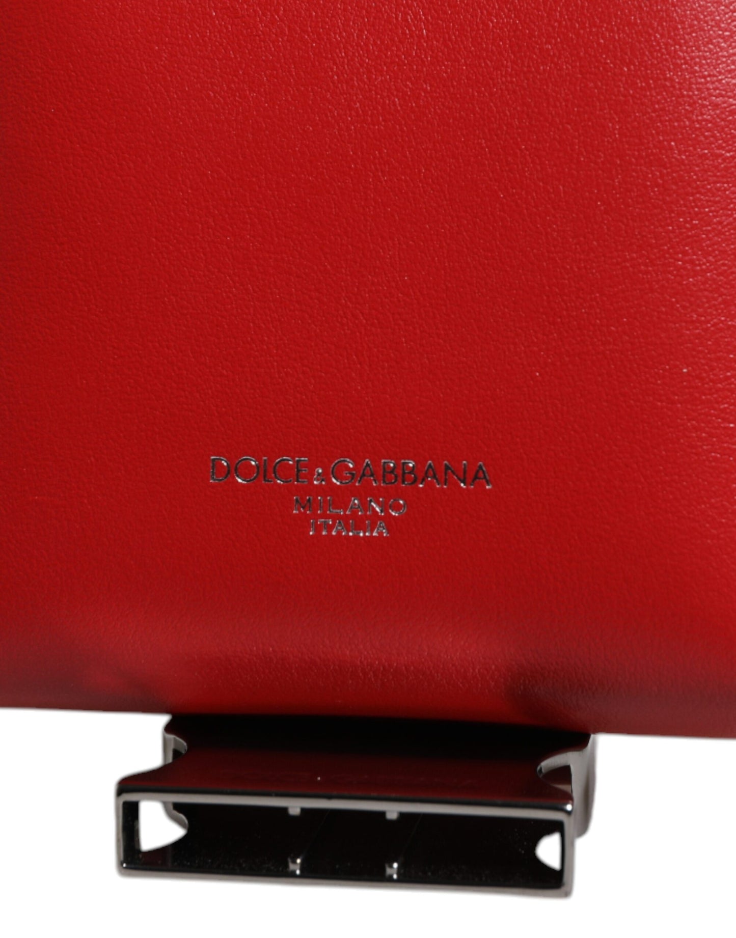 Dolce & Gabbana Red Leather Logo Zip Around Card Holder Wide Strap Wallet