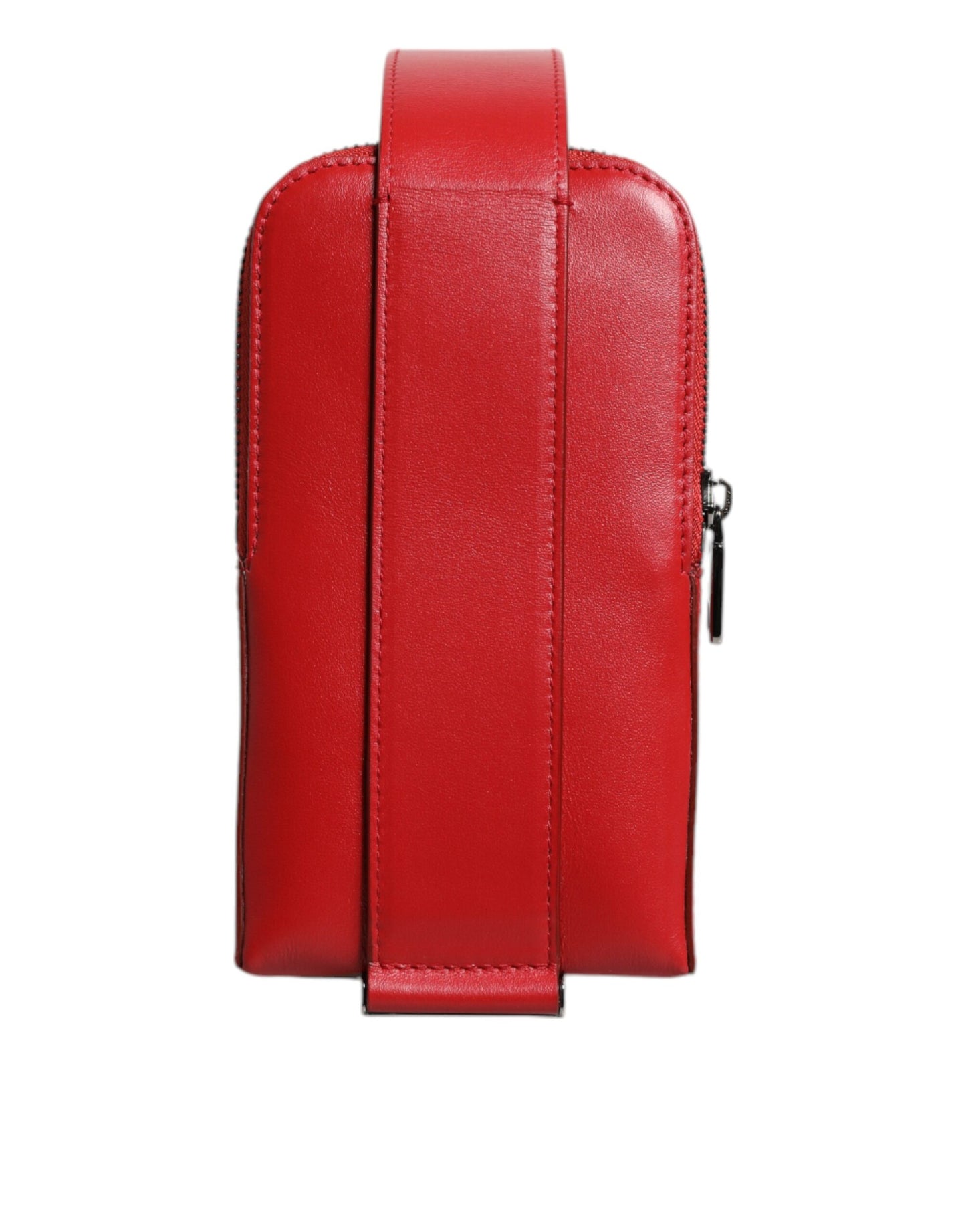 Dolce & Gabbana Red Leather Logo Zip Around Card Holder Wide Strap Wallet