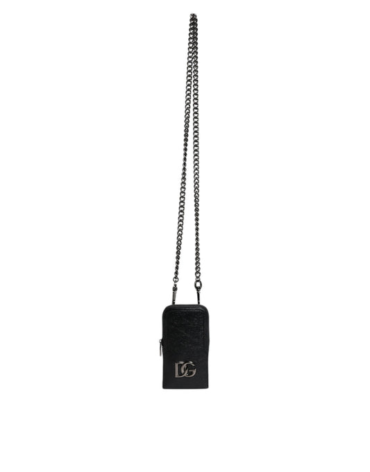 Dolce & Gabbana Black Leather Purse Crossbody Chain Sling Phone Bag