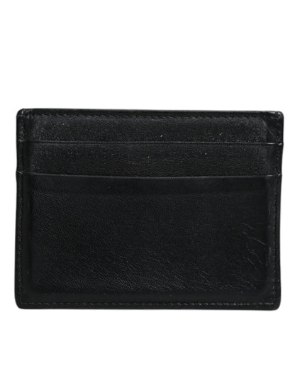 Dolce & Gabbana Black Leather Card Holder Case DG Logo Plaque Wallet