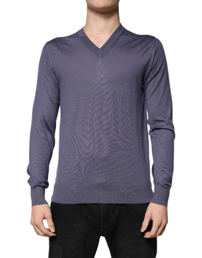 Dolce & Gabbana Gray Cashmere V-neck Men Pullover Sweater