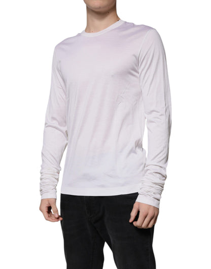 Dolce & Gabbana White Silk Crew Neck Men Pullover Sweater