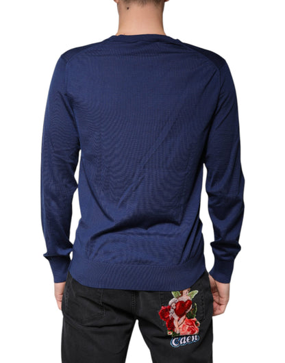 Dolce & Gabbana Navy Blue Cashmere V-neck Pullover Sweater