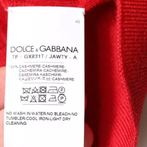 Dolce & Gabbana Red Cashmere Collared Pullover Sweater