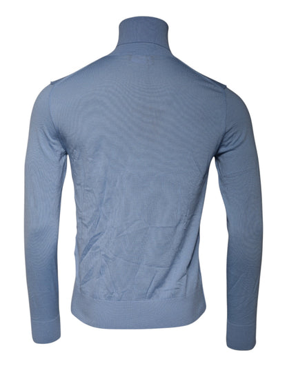 Dolce & Gabbana Light Blue Silk Turtleneck Pullover Sweater