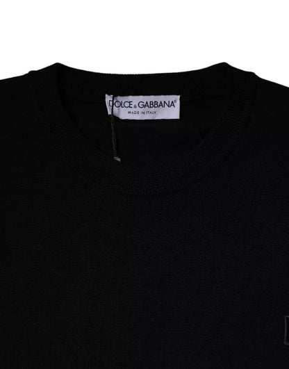 Dolce & Gabbana Black Logo Wool Crew Neck Pullover Sweater