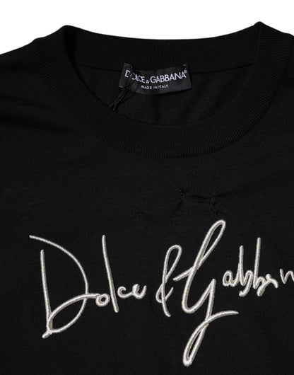 Dolce & Gabbana Black Logo Wool Crew Neck Pullover Sweater