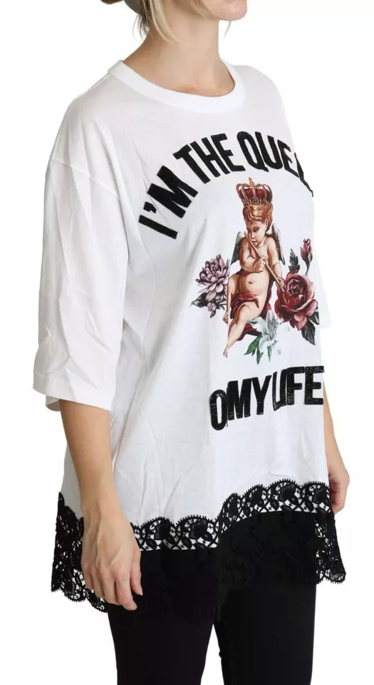 Dolce & Gabbana White Angel Print Cotton Round Neck Shirt Top