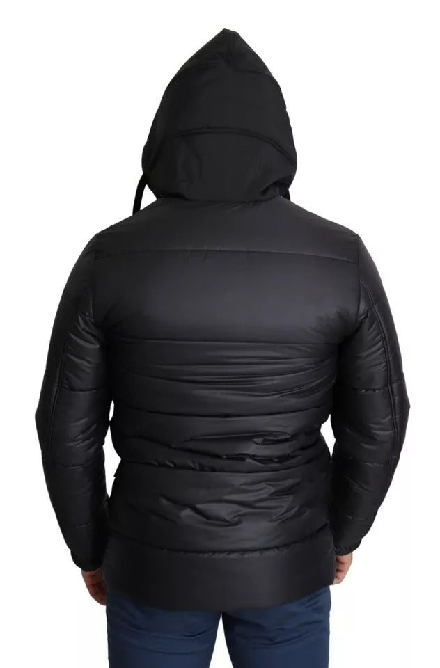 Dolce & Gabbana Black Hooded Polyester Men Coat Puffer Jacket