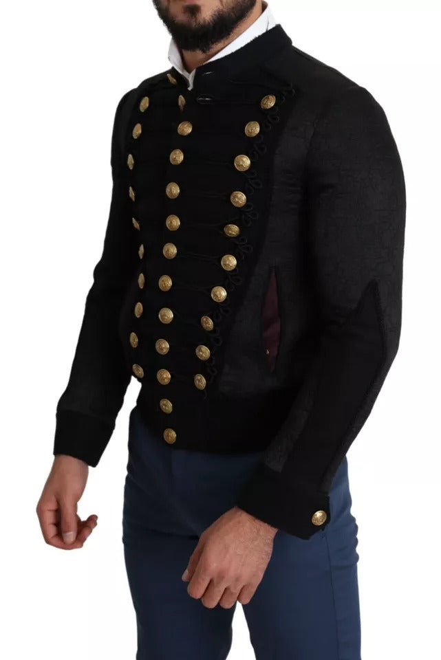 Dolce & Gabbana Black Button Embellished Military Jacket