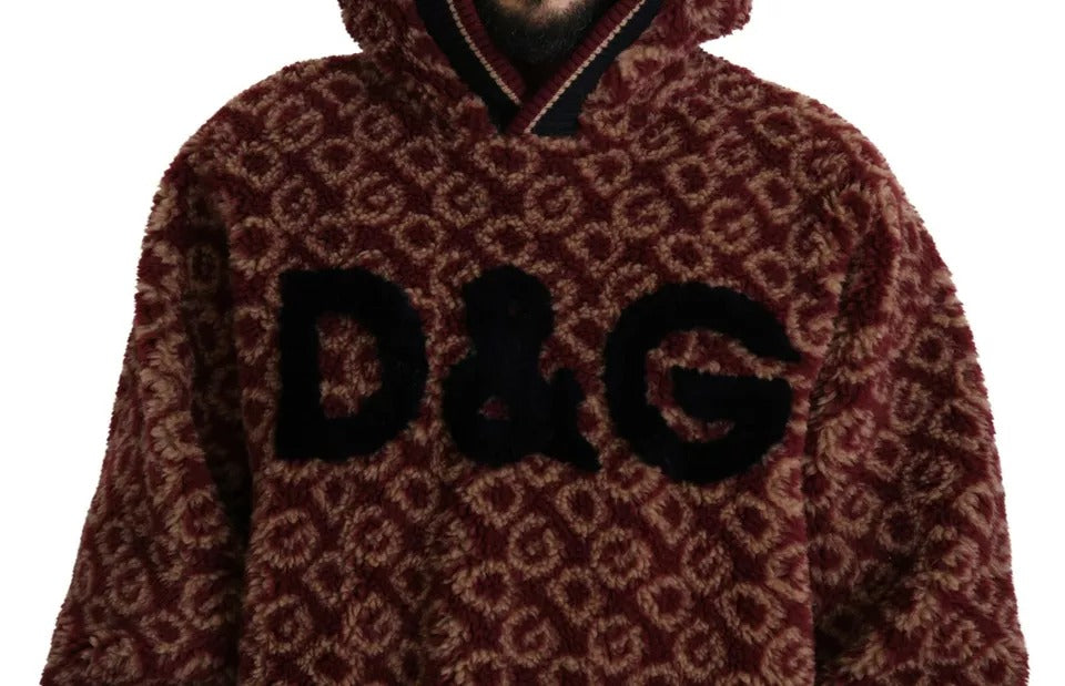 Dolce & Gabbana Red Beige Wool Oversize Hooded Pullover Sweater