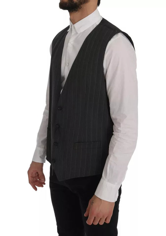 Dolce & Gabbana Gray Wool Stretch Gilet Waistcoat Vest