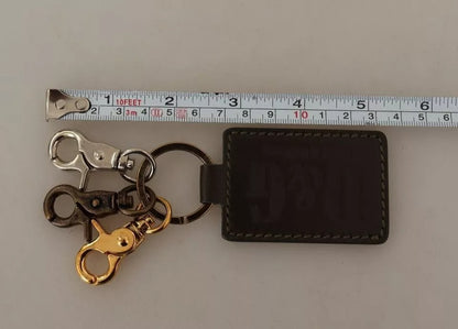 Dolce & Gabbana Green Leather D&G Logo Metal Ring Hook Keyring Keychain