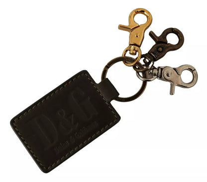 Dolce & Gabbana Green Leather D&G Logo Metal Ring Hook Keyring Keychain