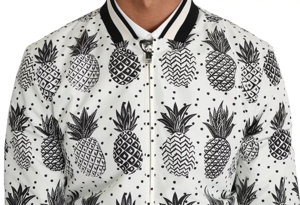 Dolce & Gabbana White Black Pineapple Bomber Coat Jacket