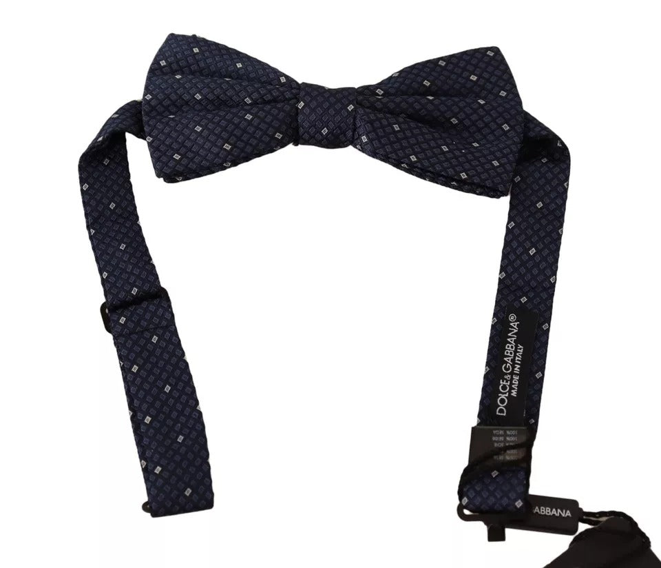 Dolce & Gabbana Blue Patterned Silk Adjustable Neck Bow Tie Men