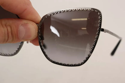 Dolce & Gabbana DG2212 Black Silver Oval Metal Frame Lace Logo Sunglasses