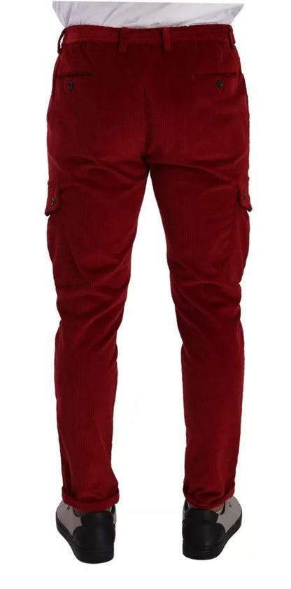 Dolce & Gabbana Red Corduroy Cotton Cargo Skinny Pants