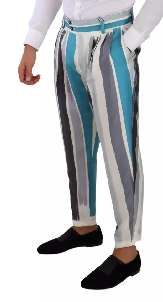 Dolce & Gabbana Multicolor Striped Silk Tapered Pants