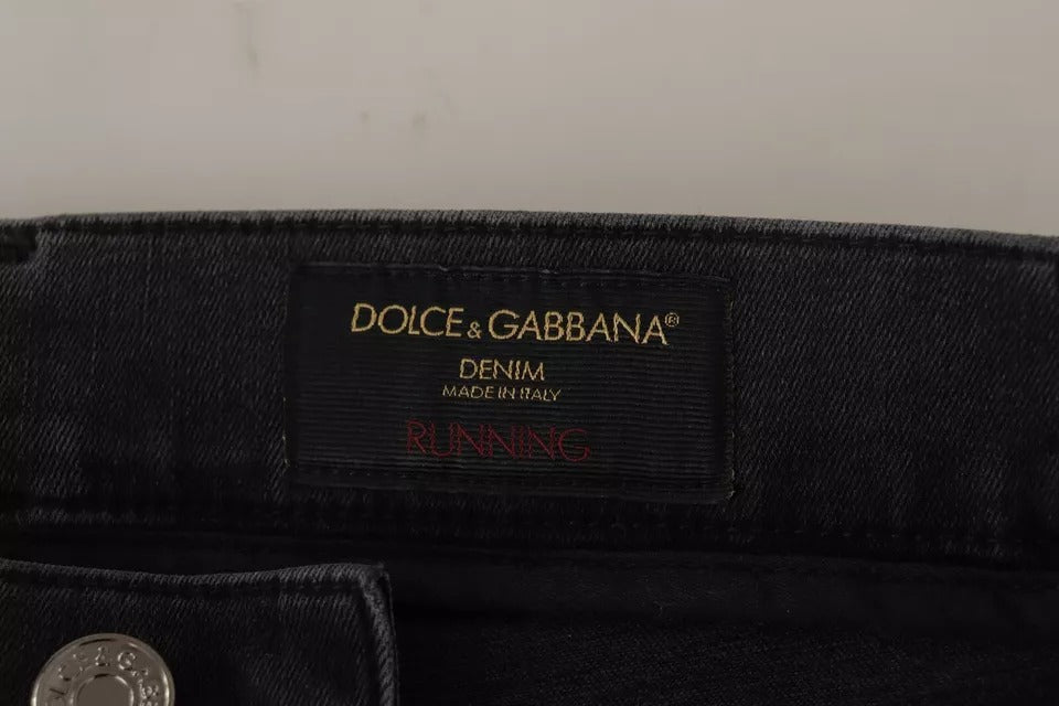 Dolce & Gabbana Gray Running Denim Stretch Logo Skinny Jeans