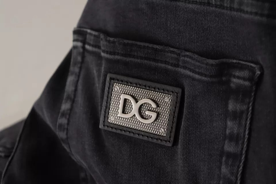 Dolce & Gabbana Gray Running Denim Stretch Logo Skinny Jeans