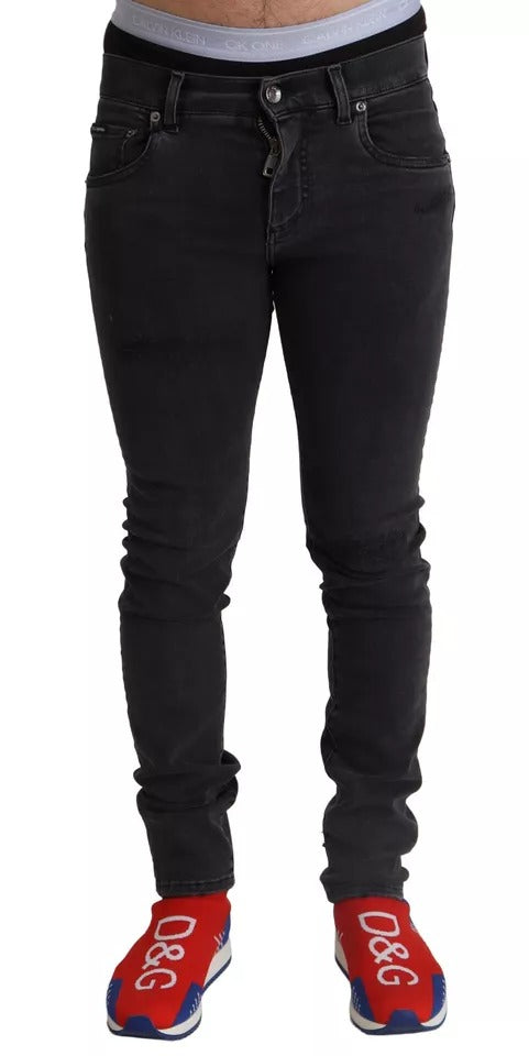 Dolce & Gabbana Gray Running Denim Stretch Logo Skinny Jeans