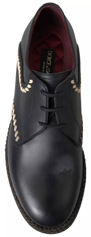 Dolce & Gabbana Black Leather Beige Derby Dress Shoes