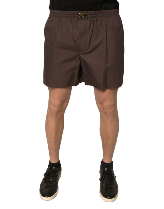 Dolce & Gabbana Brown Cotton Blend Men Mid Waist Shorts