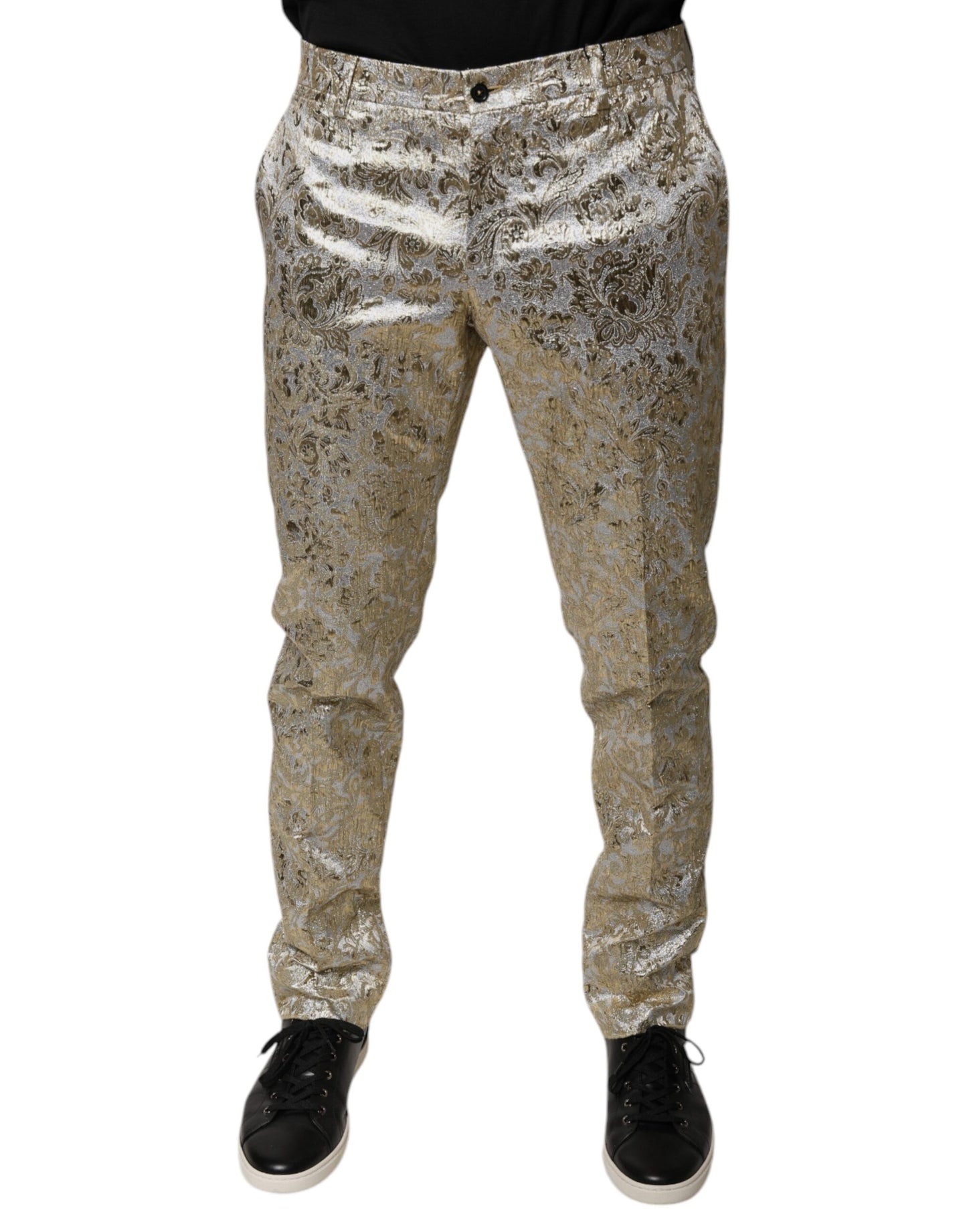 Dolce & Gabbana Gold Floral Jacquard Men Dress Pants