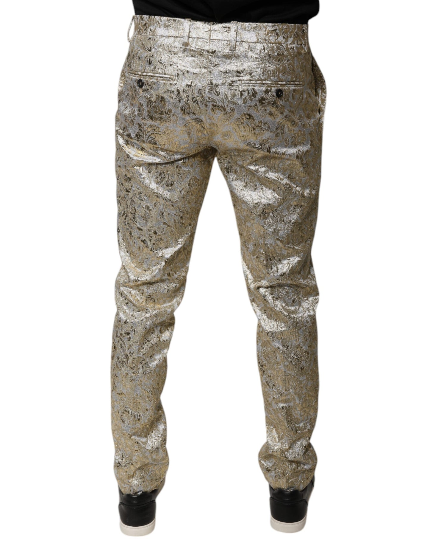 Dolce & Gabbana Gold Floral Jacquard Men Dress Pants