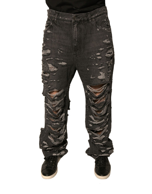 Dolce & Gabbana Gray Tattered Cotton Straight Men Denim Jeans