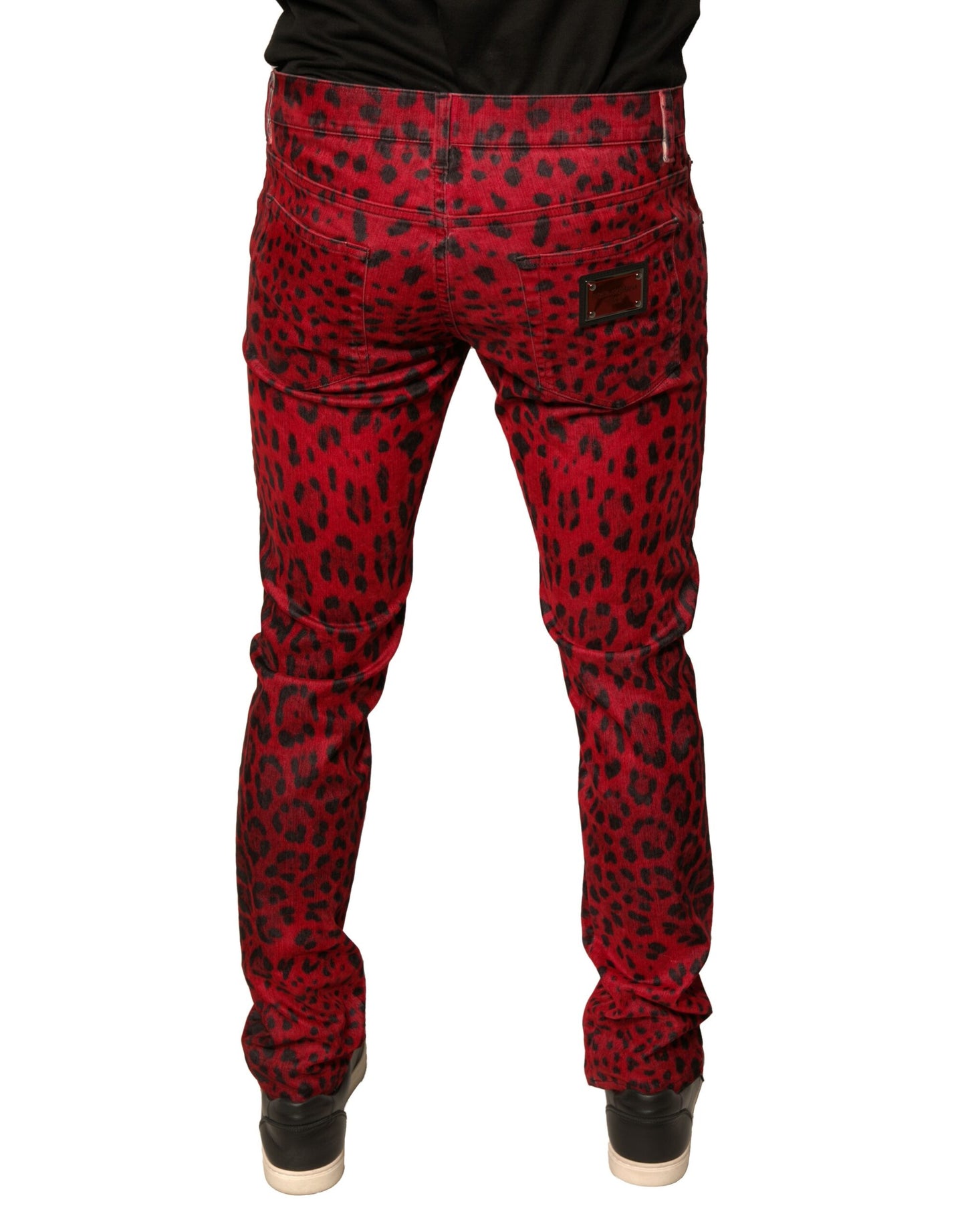 Dolce & Gabbana Red Leopard Cotton Stretch Skinny Denim Jeans