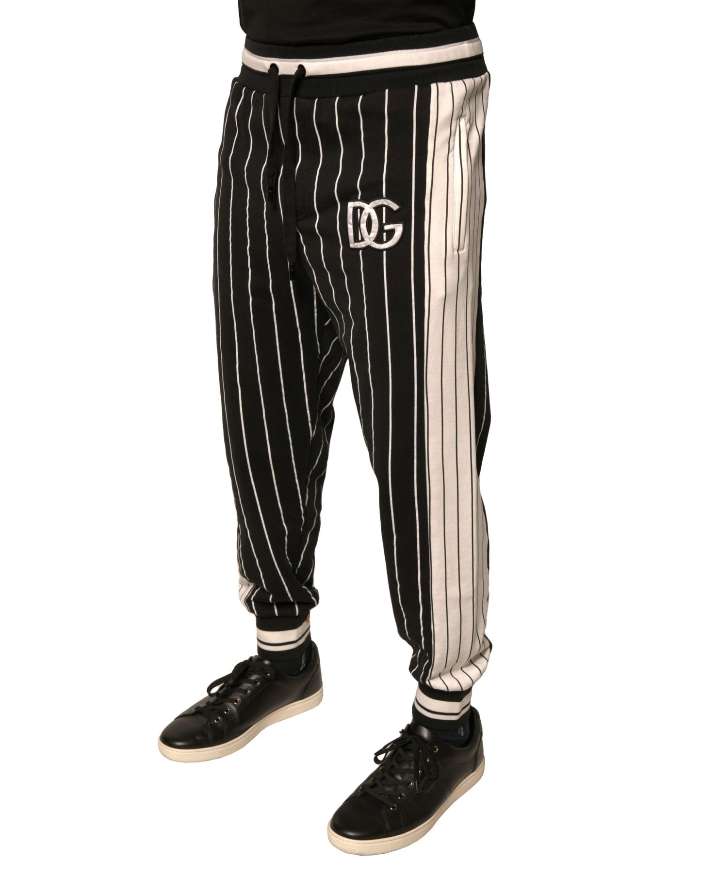 Dolce & Gabbana Black White Stripes Cotton Jogger Pants