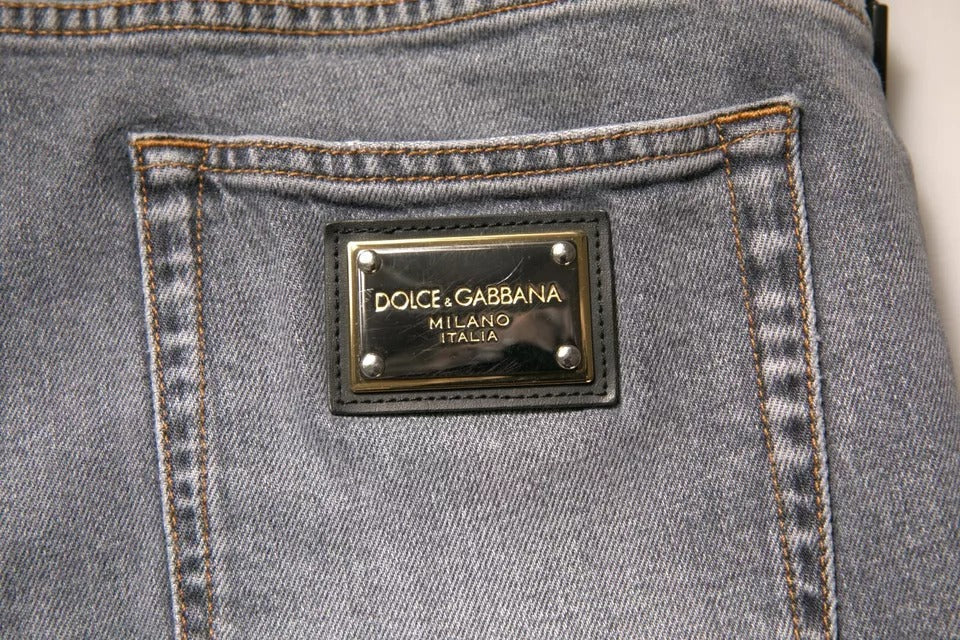 Dolce & Gabbana Gray Logo Cotton Stretch Skinny Denim Jeans