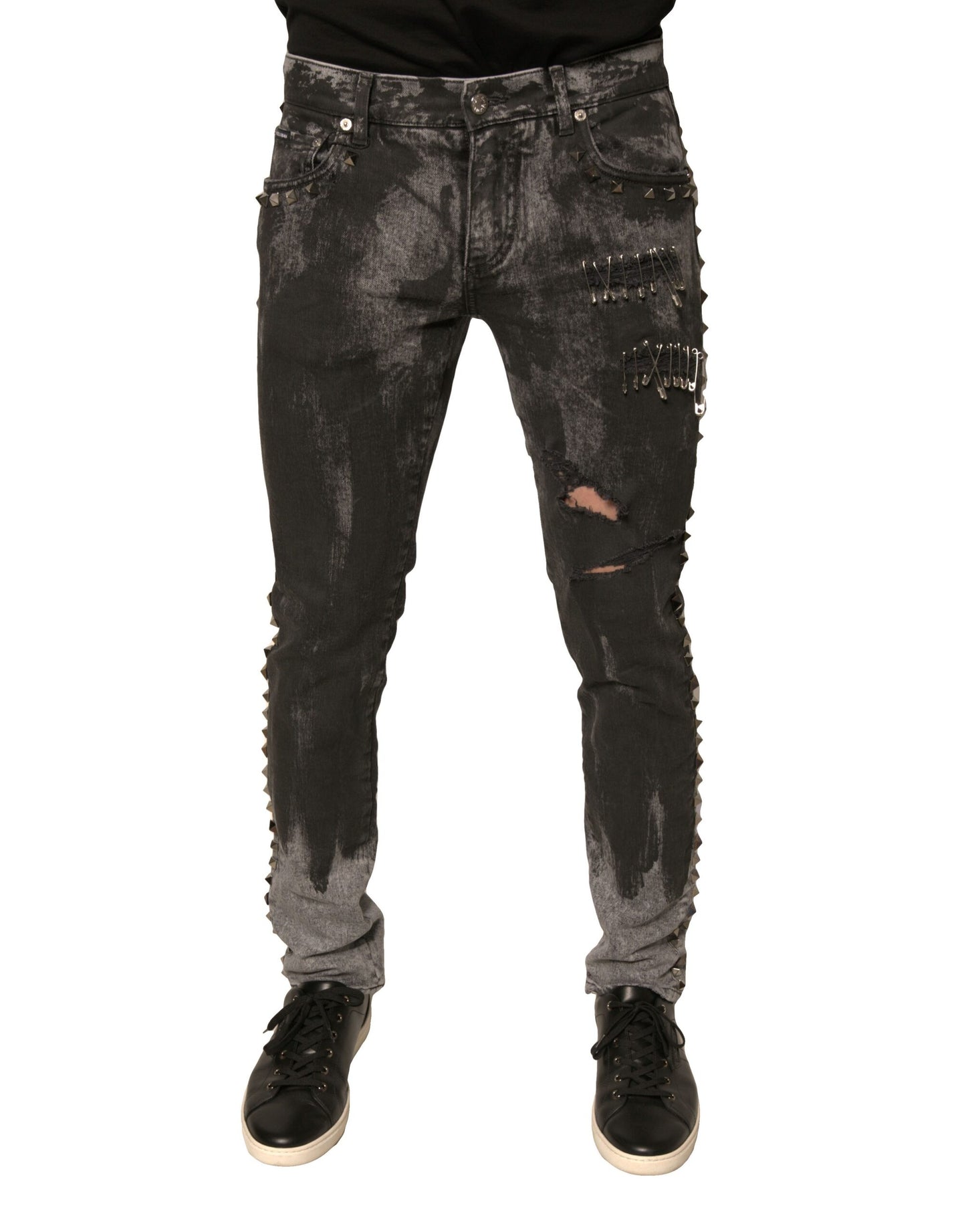 Dolce & Gabbana Gray Embellished Cotton Skinny Denim Jeans