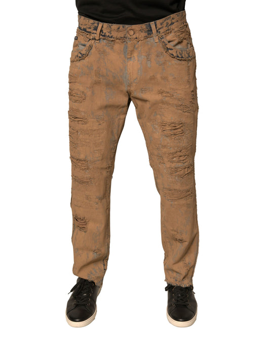 Dolce & Gabbana Brown Tattered Cotton Skinny Denim Jeans