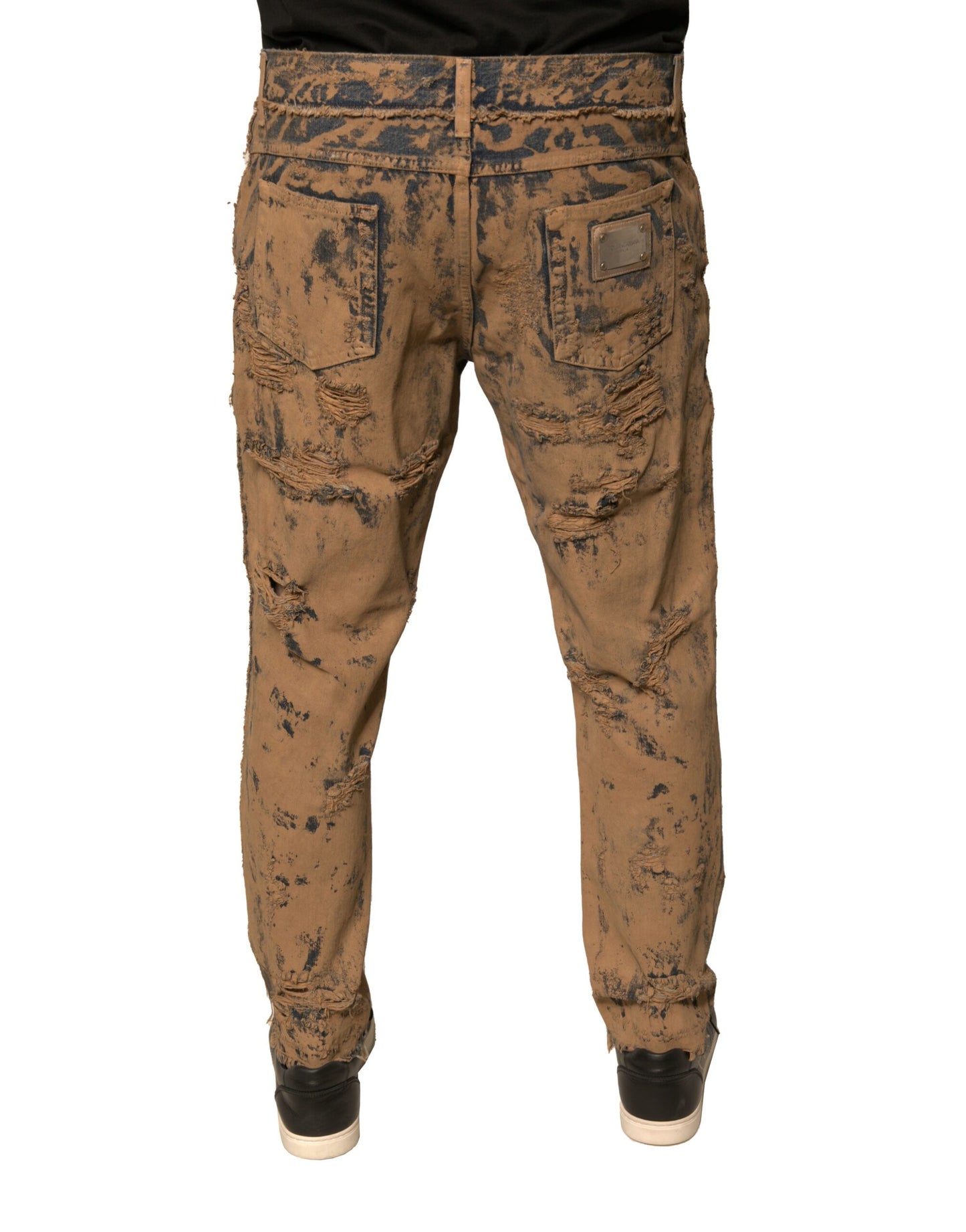 Dolce & Gabbana Brown Tattered Cotton Skinny Denim Jeans