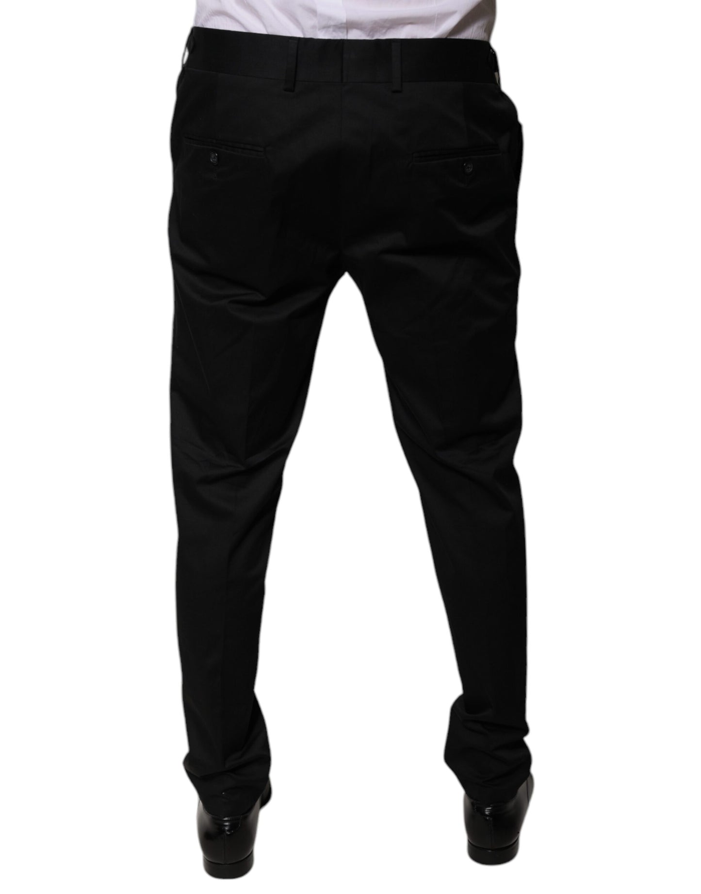 Dolce & Gabbana Black Cotton Tapered Formal Dress Pants