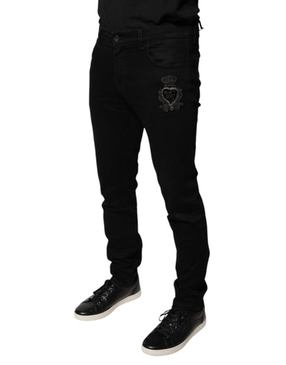 Dolce & Gabbana Black DG Crown Logo Cotton Skinny Denim Jeans