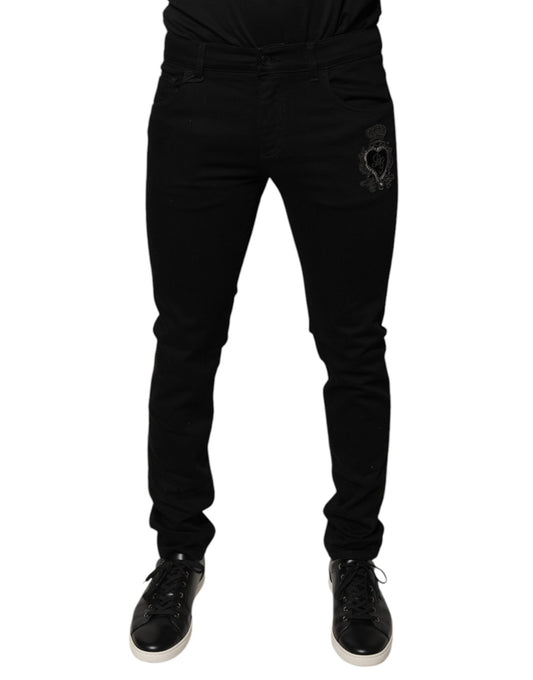 Dolce & Gabbana Black DG Crown Logo Cotton Skinny Denim Jeans