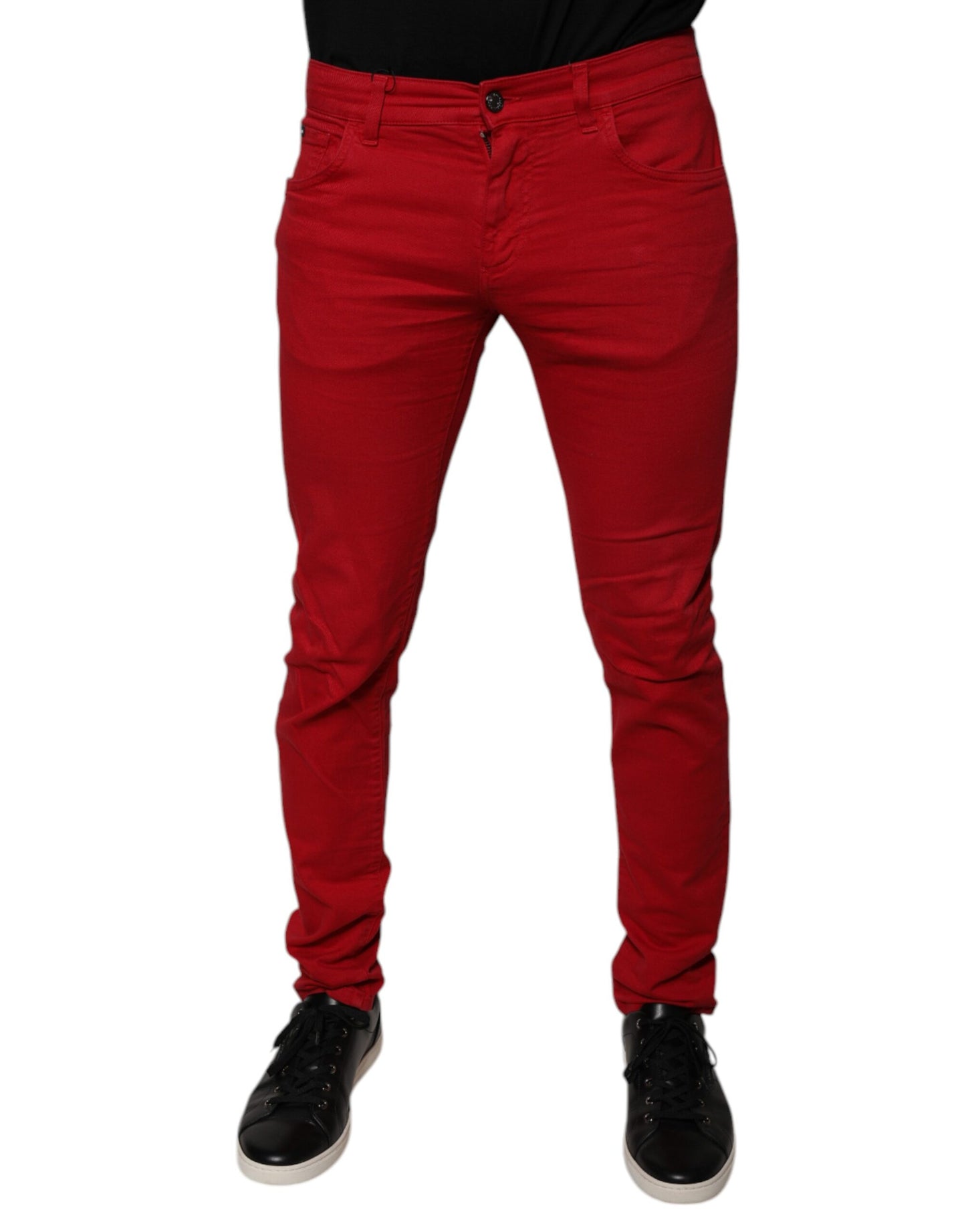 Dolce & Gabbana Red Crown Logo Cotton Skinny Denim Jeans