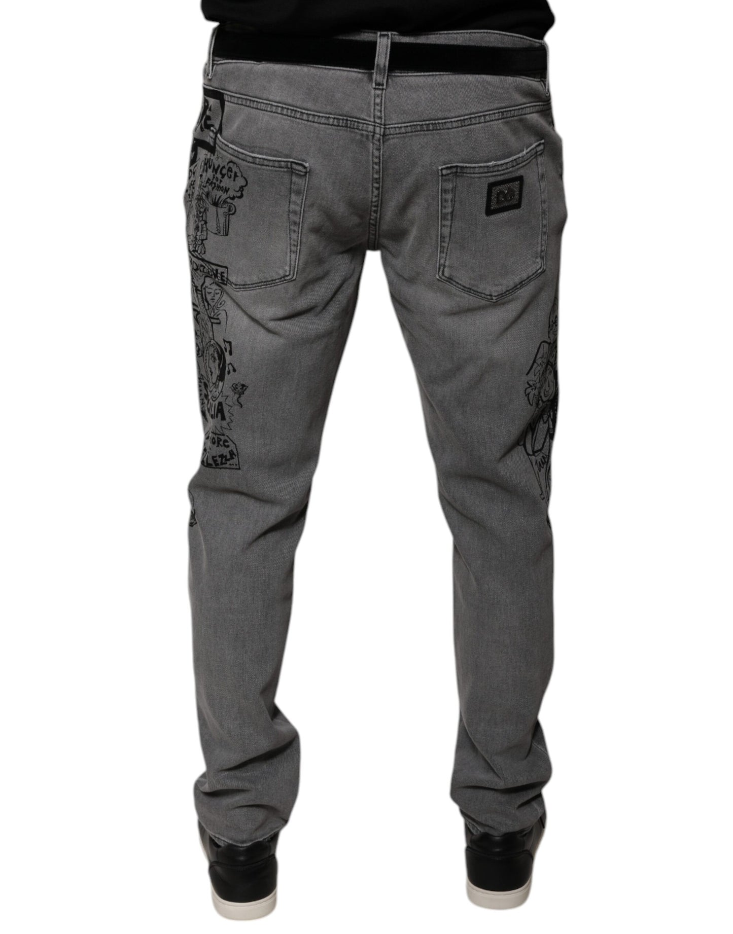 Dolce & Gabbana Gray Graphic Print Cotton Skinny Denim Jeans