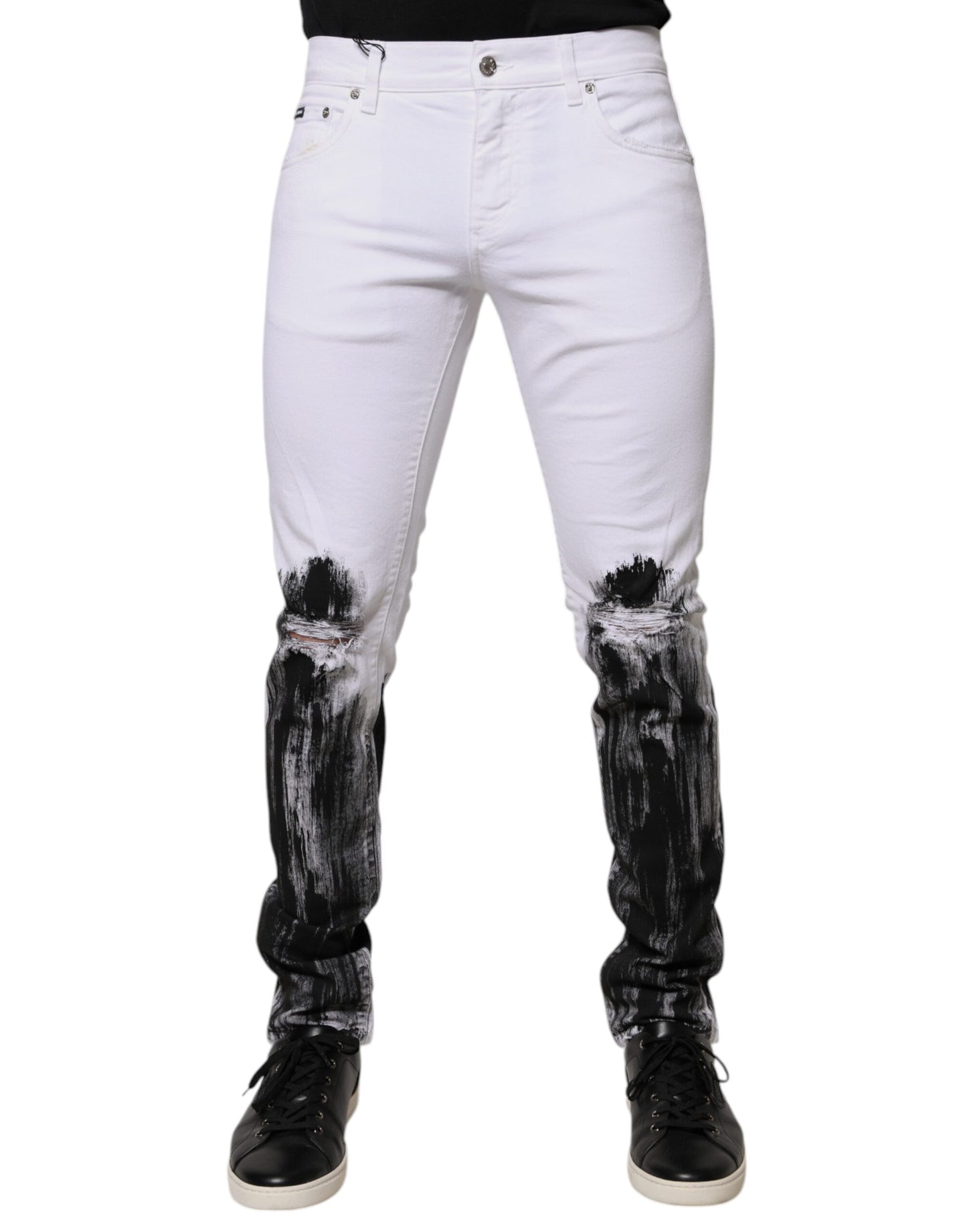 Dolce & Gabbana White Black Logo Cotton Skinny Denim Jeans